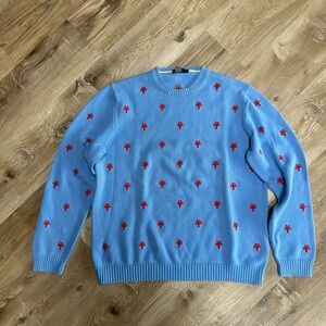 J. Crew Light Blue Crewneck Sweater with Red Embroidered Lobster 🦞